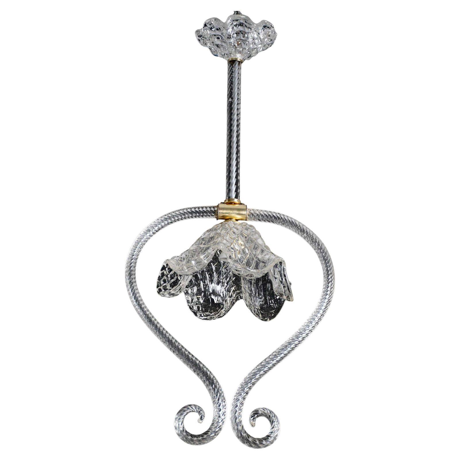 Charming Art Decò Barovier & Toso Pendant Light Chandelier Murano Glass, 1950s