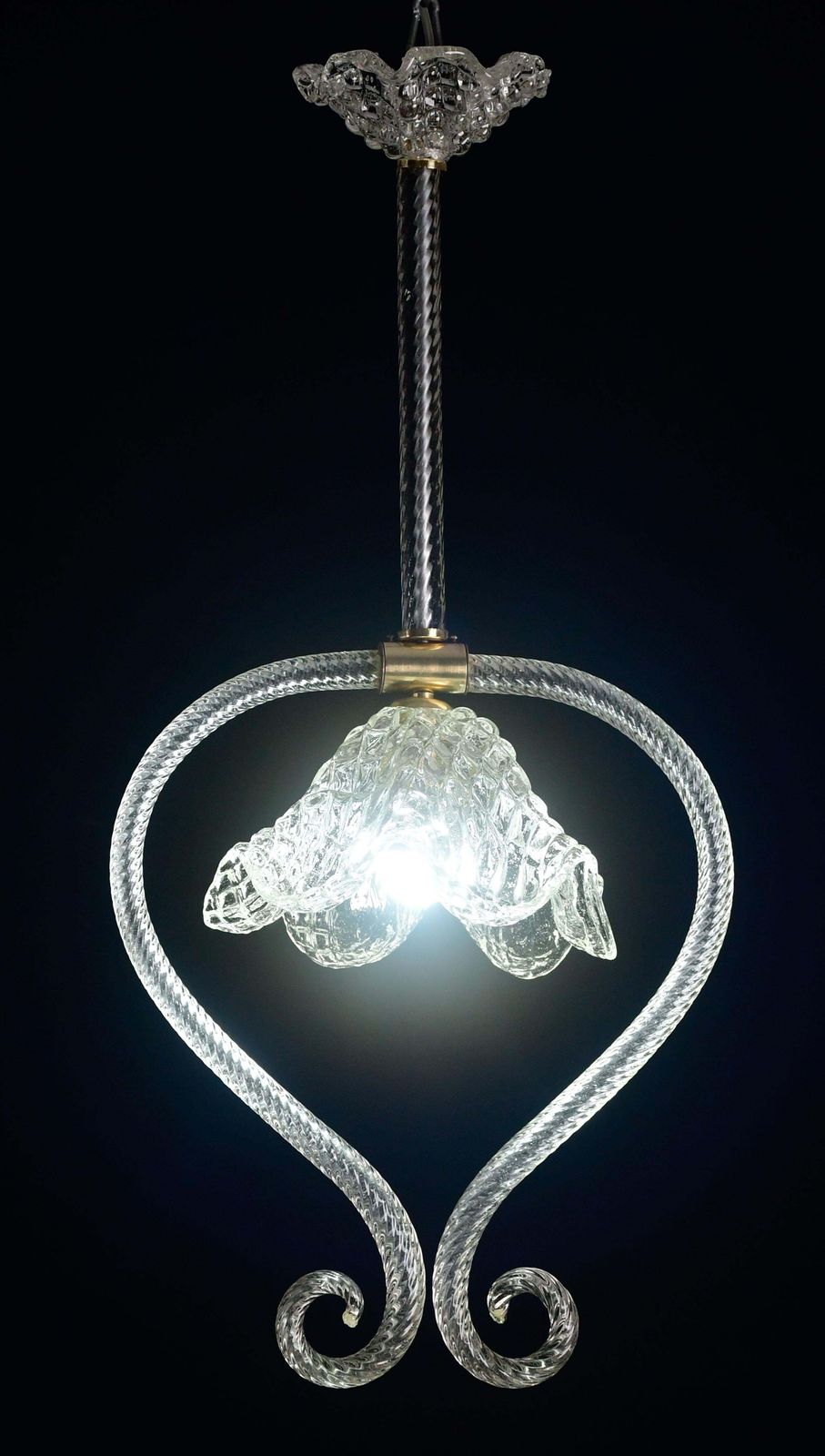 Charming Art Decò Barovier & Toso Pendant Light Chandelier Murano Glass, 1950s photo for sale