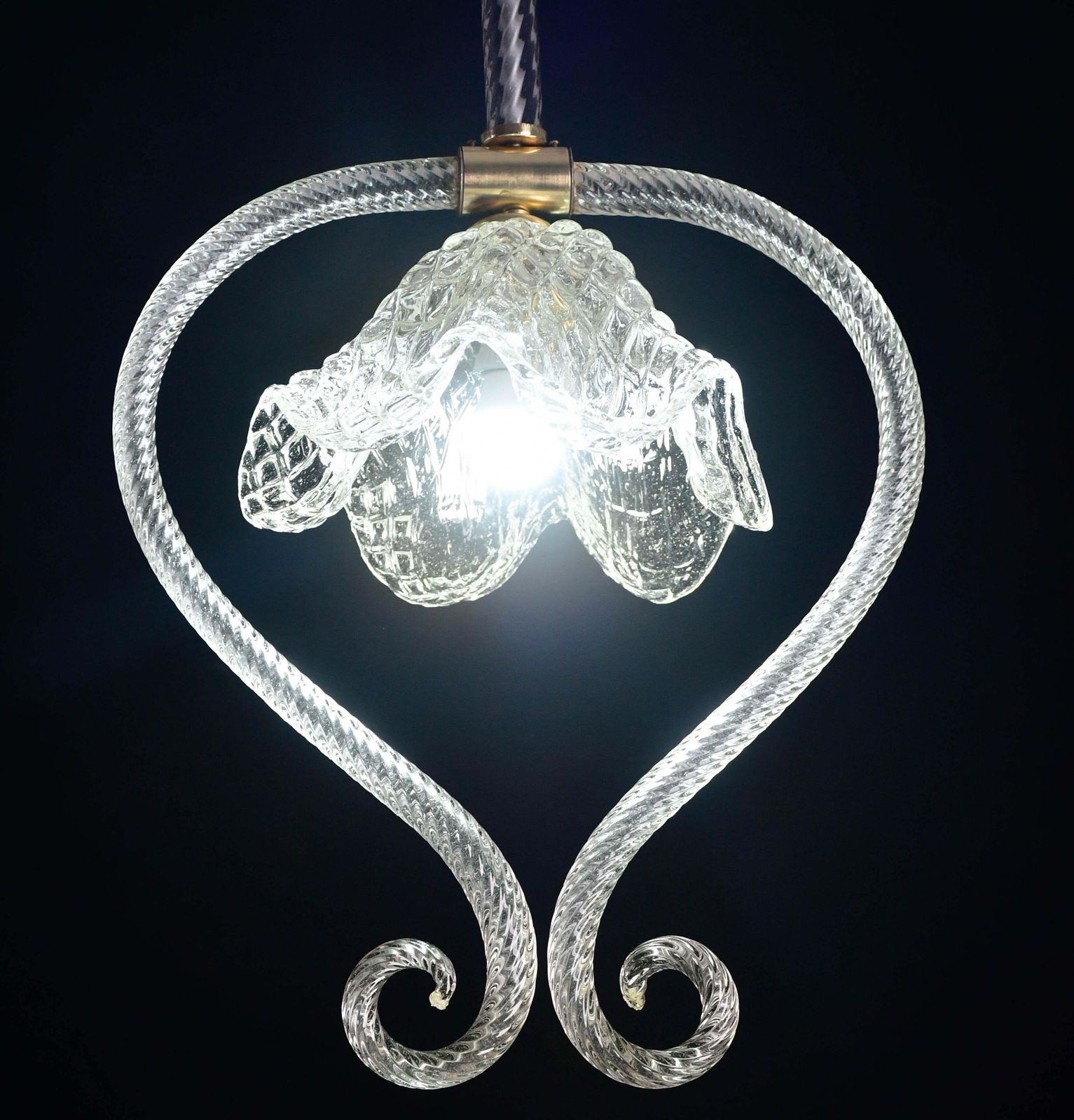 Charming Art Decò Barovier & Toso Pendant Light Chandelier Murano Glass, 1950s photo vintage