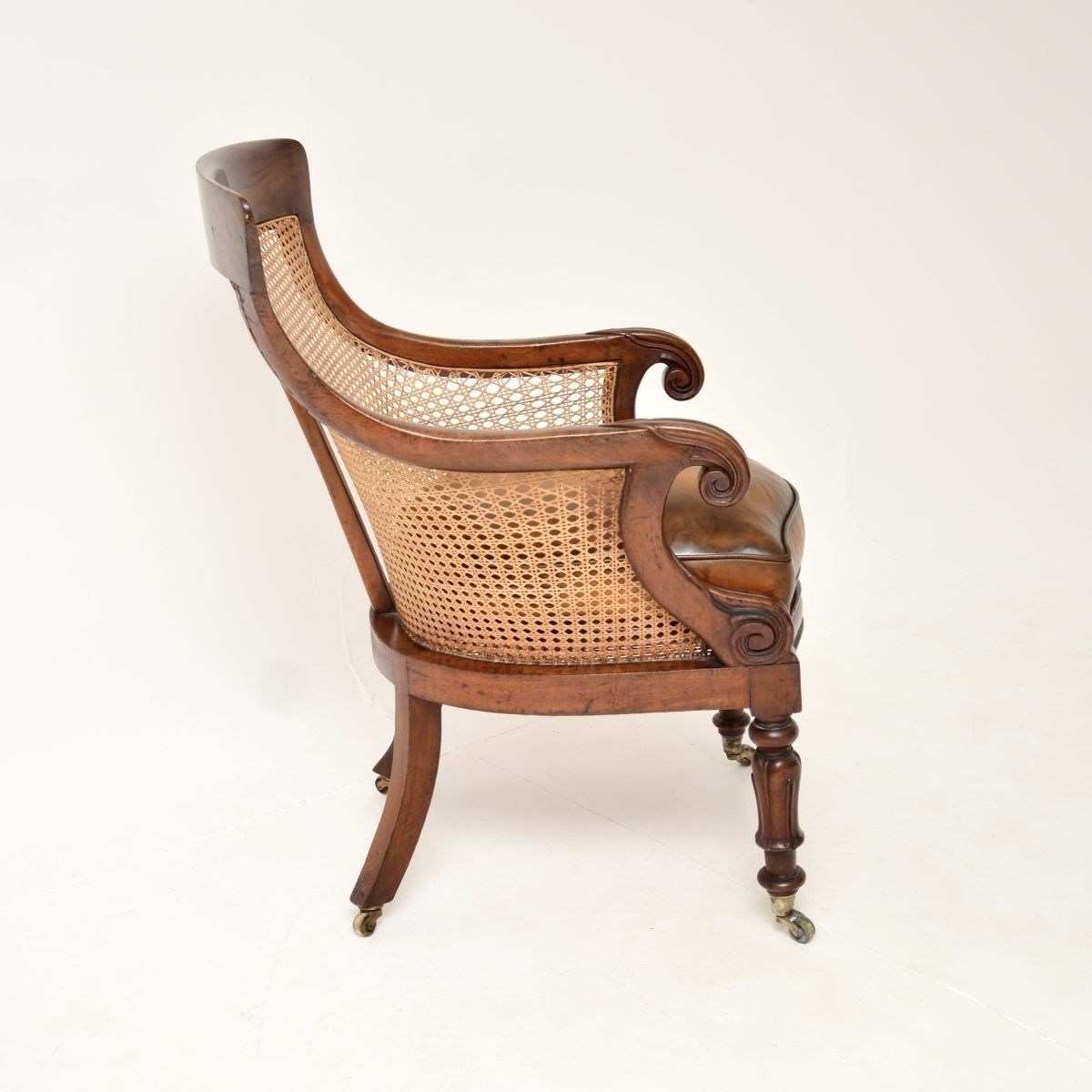 Antique William IV Period Mahogany And Leather Caned Armchair photo vintage