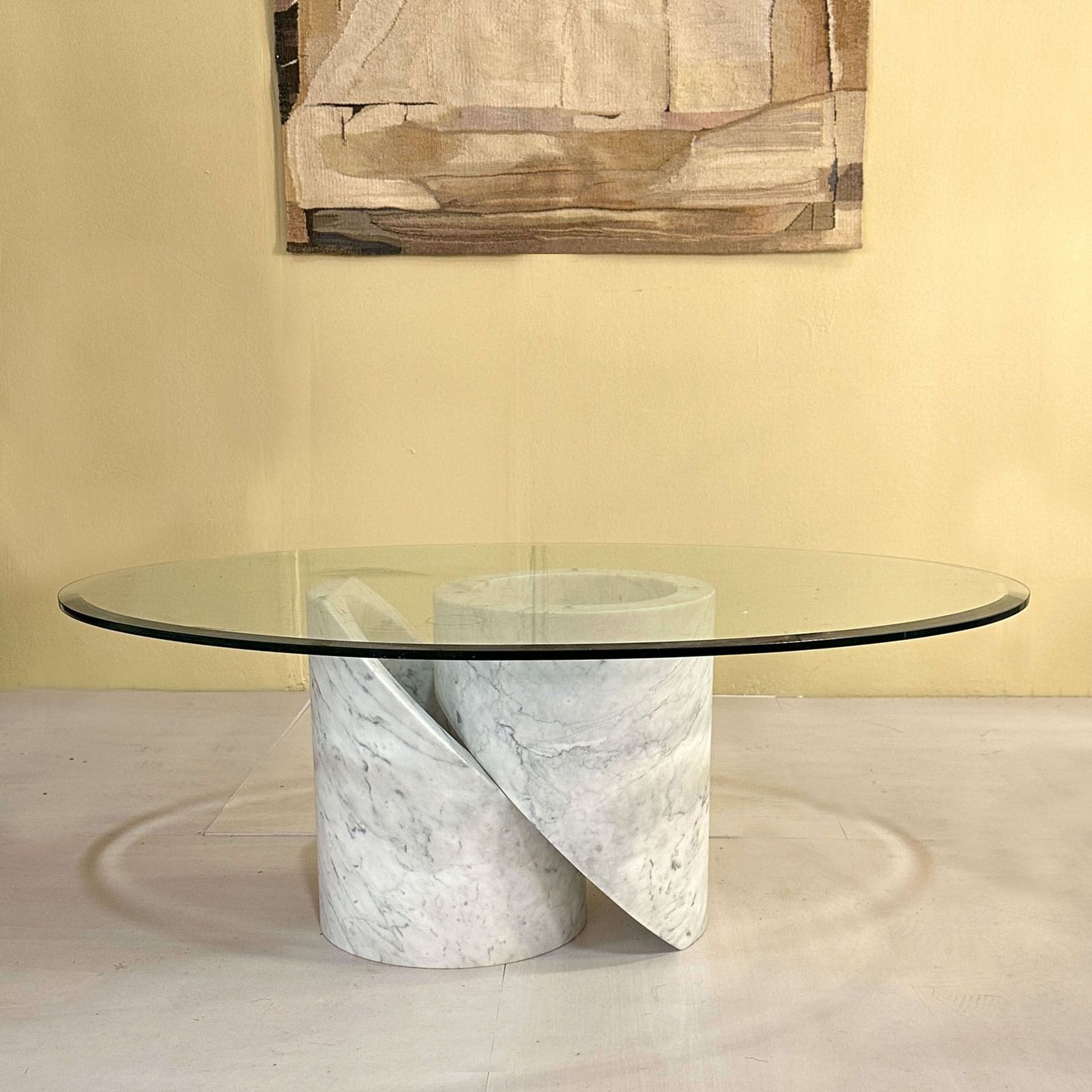 Sculptural Carrara Marble And Glass Coffee Table, Italy 1960's photo vinterior