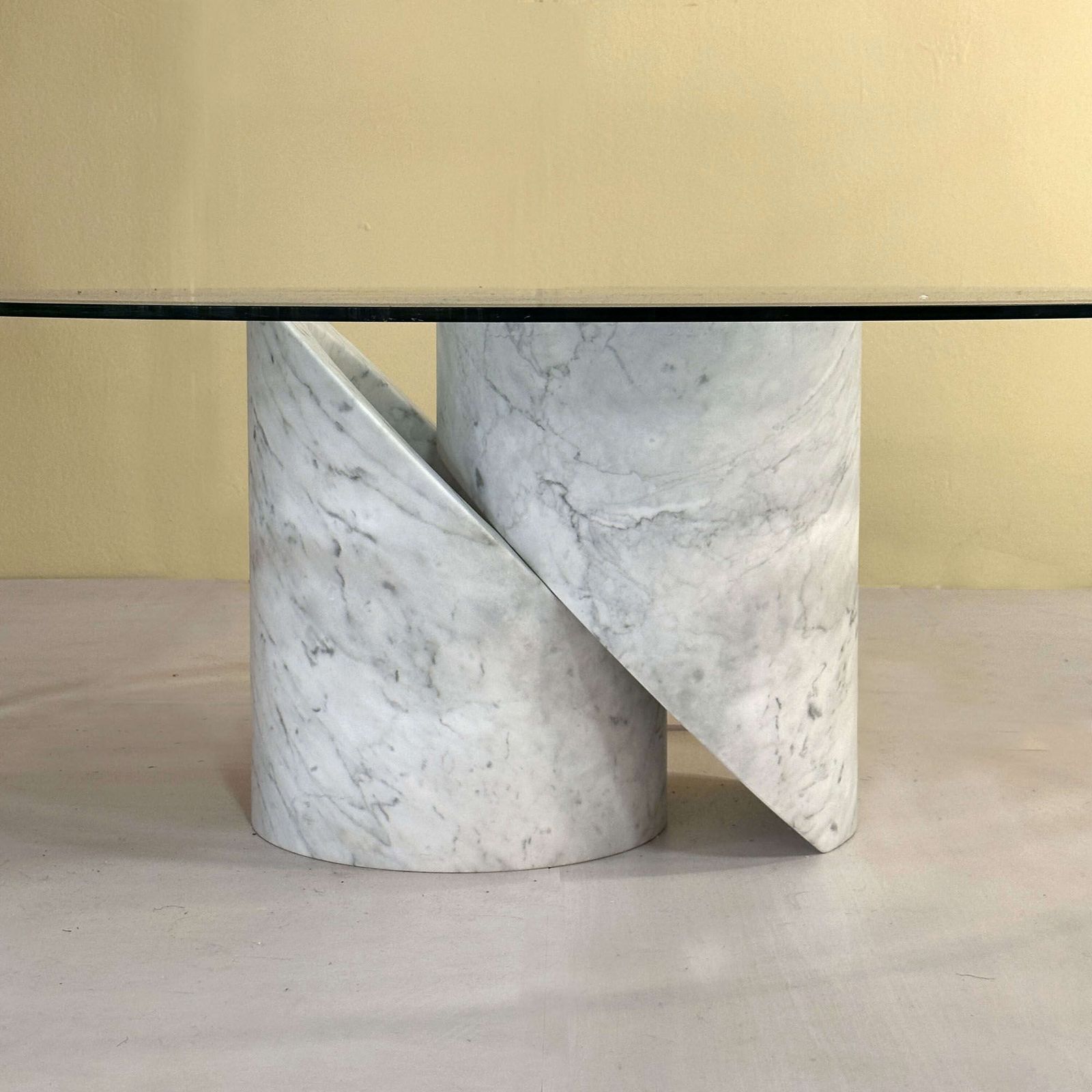 Sculptural Carrara Marble And Glass Coffee Table, Italy 1960's photo vintage