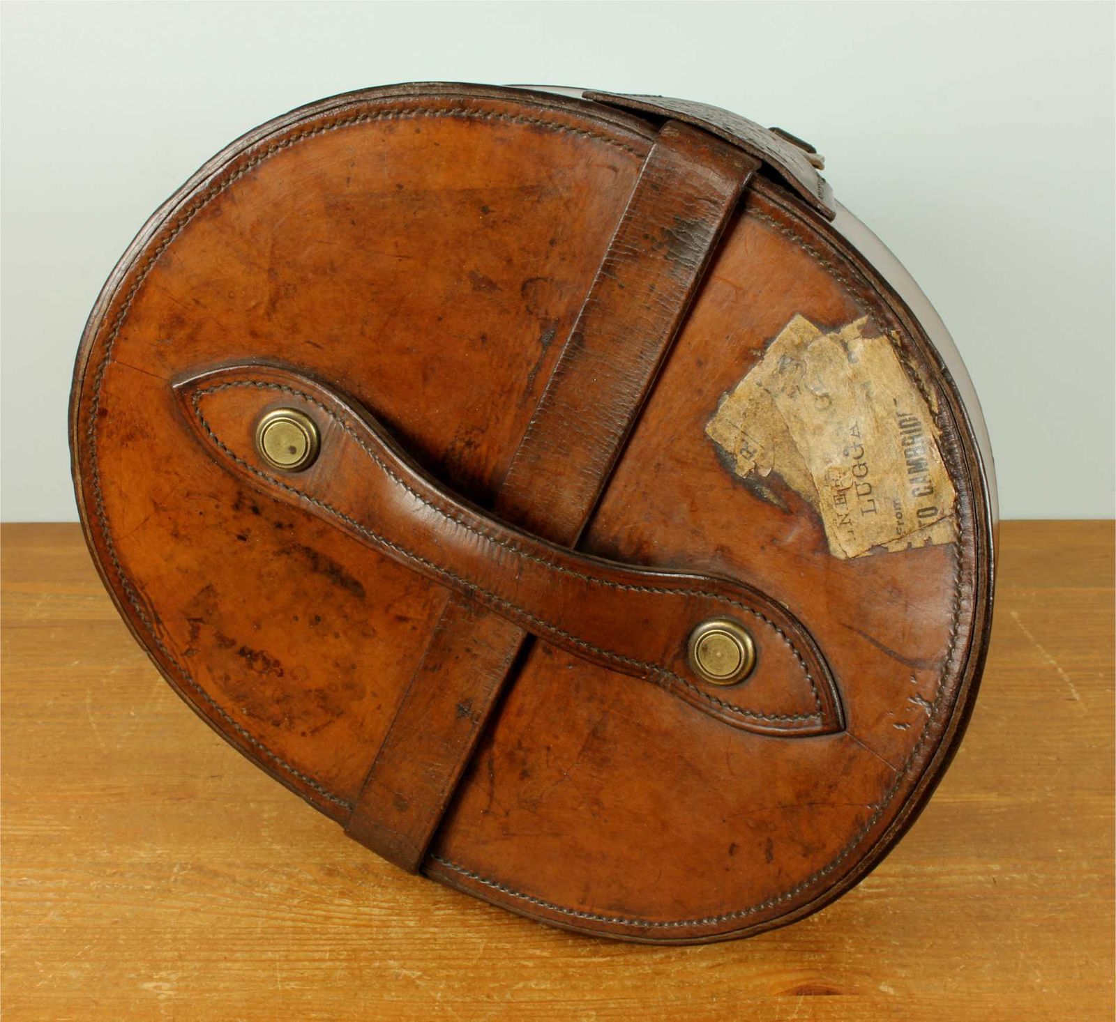 Antique Large Multi Top Hat Carry Case. Tall Double Leather Storage Box. photo for sale