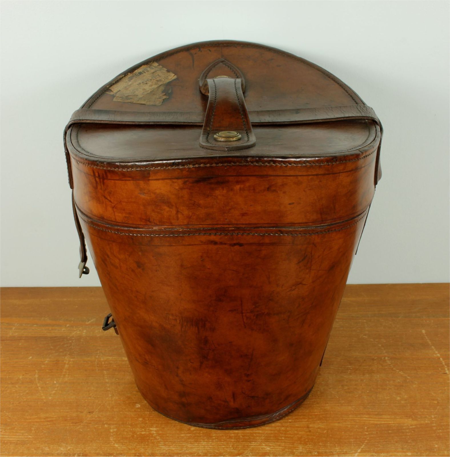 Antique Large Multi Top Hat Carry Case. Tall Double Leather Storage Box. photo Home Decor