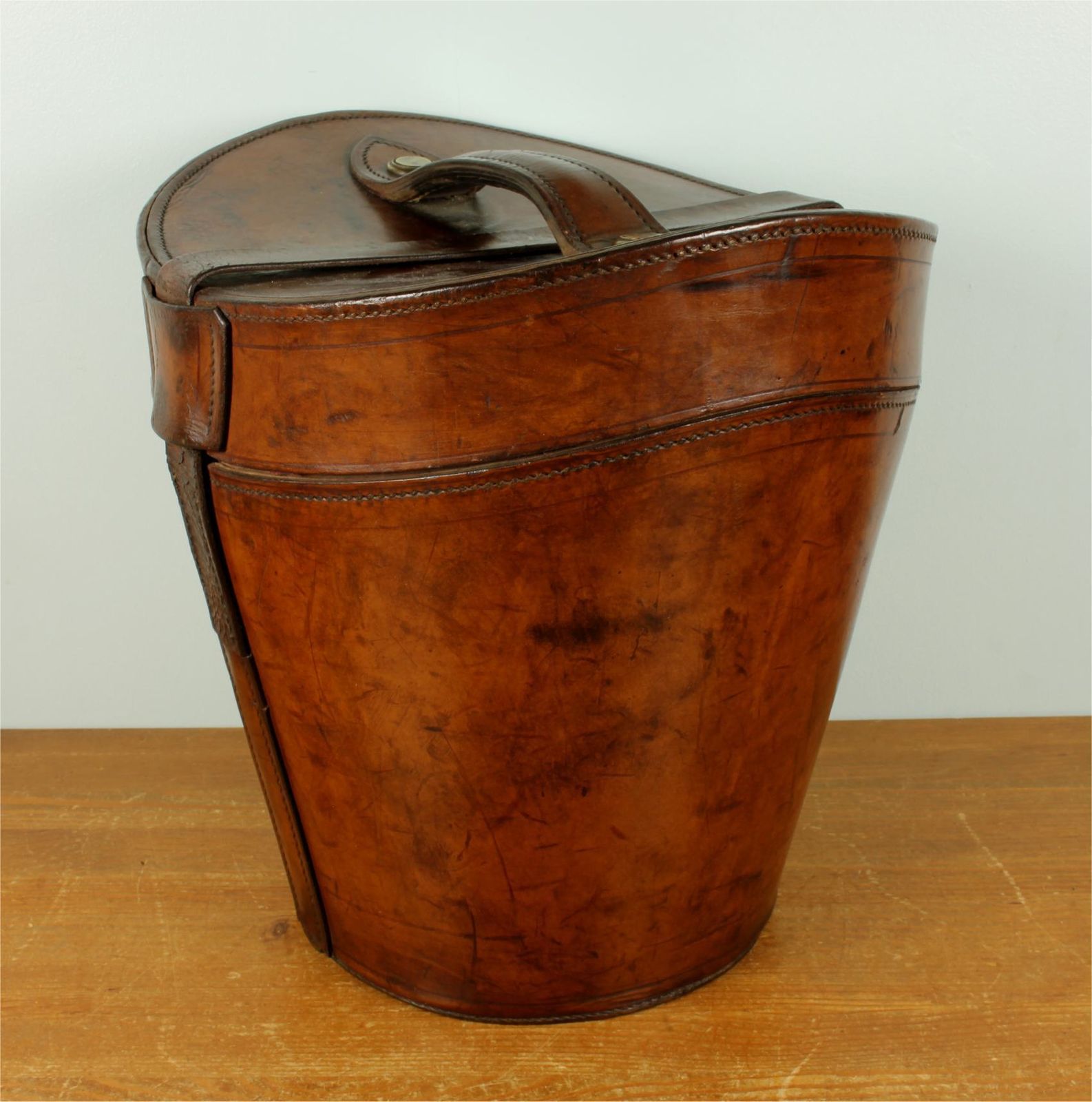 Antique Large Multi Top Hat Carry Case. Tall Double Leather Storage Box. photo 560.0