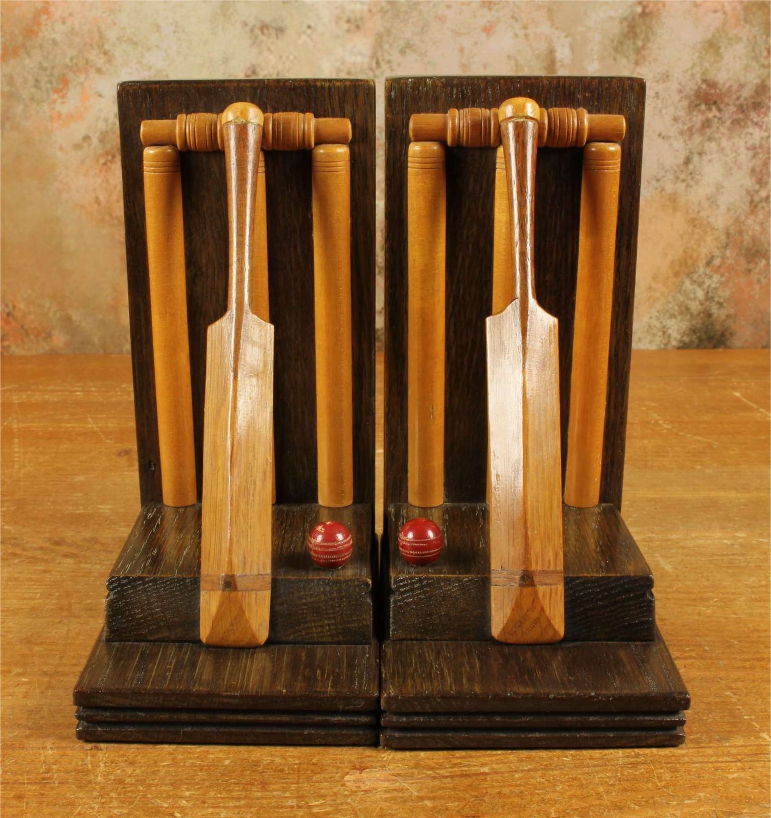 Antique Wooden Pair Of Bat & Ball Cricket Bookends. Thornton Smith Co. photo vintage