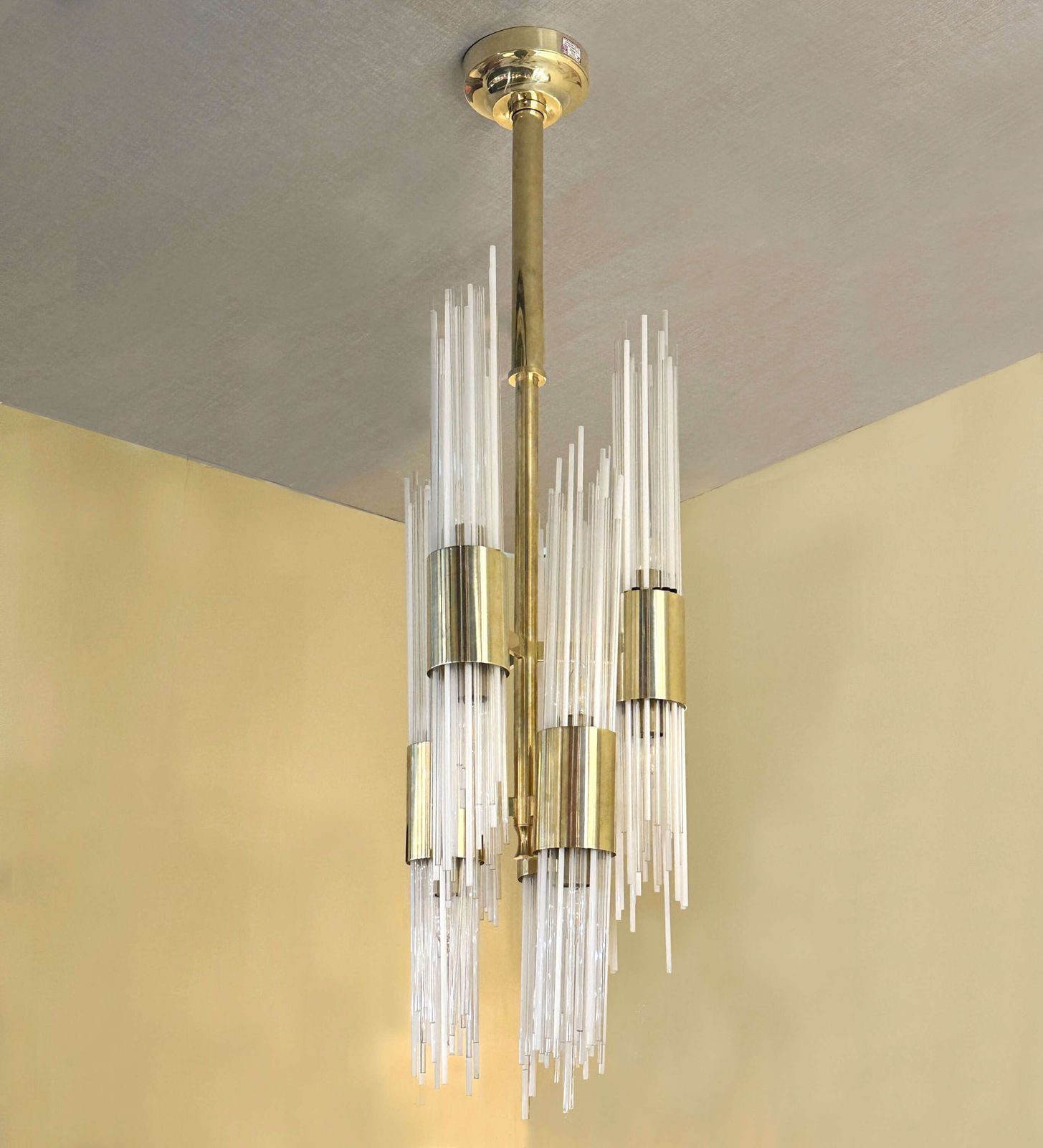 Carlo Nason Attribute Chandelier Brass With Fountain Of Glass Strands Italy 1960 photo furniture