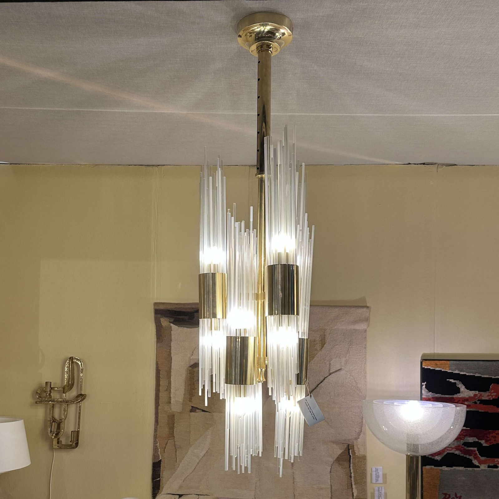 Carlo Nason Attribute Chandelier Brass With Fountain Of Glass Strands Italy 1960 photo Lighting