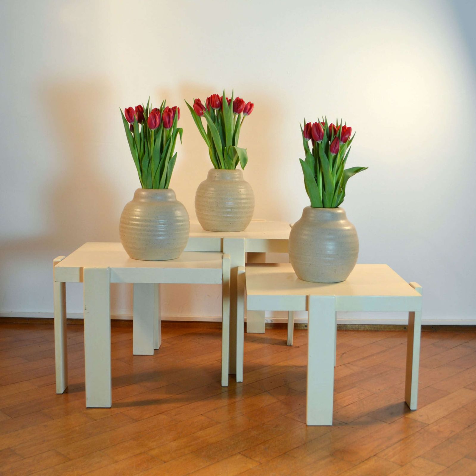 Nesting Tables By Gianfranco Frattini, Set Of Four In Cream Wood, 1960 Italy photo for sale