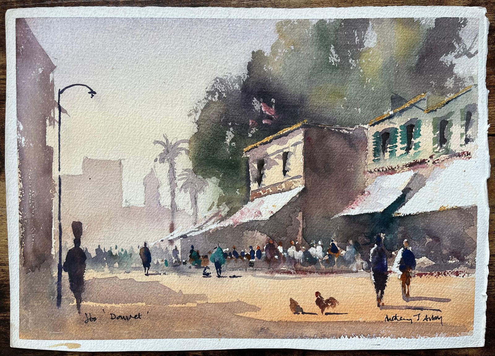 British Impressionist Watercolor Of A Bustling Street Market Scene photo furniture