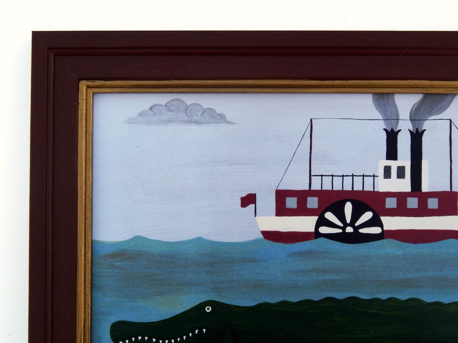 Naïve Folk Art River Scene With Alligator And Paddle Steamer Fine Art Print By Matt Rix photo for sale