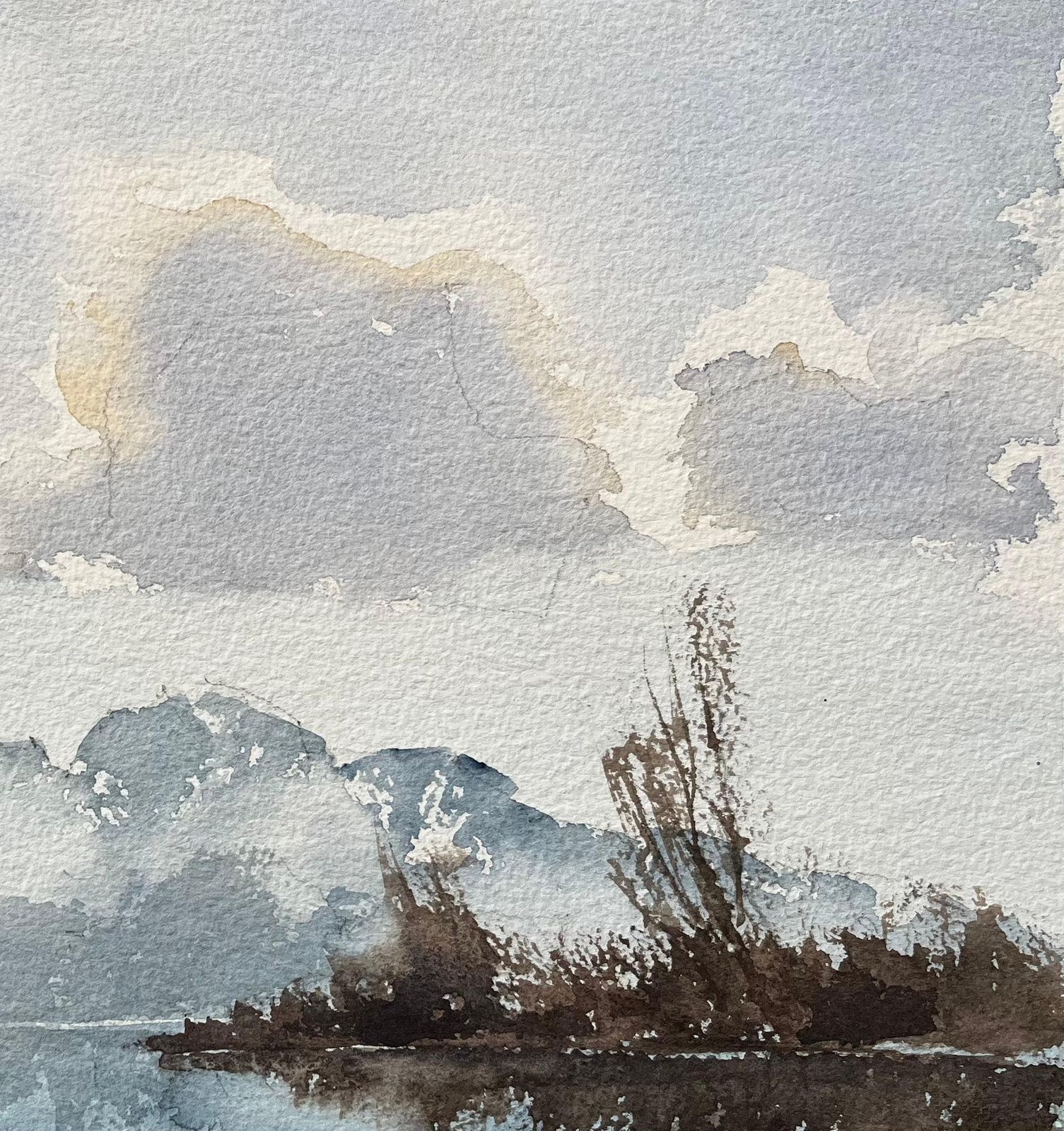 British Impressionist Watercolor Of A Misty Riverside With Church Spire photo 495.0