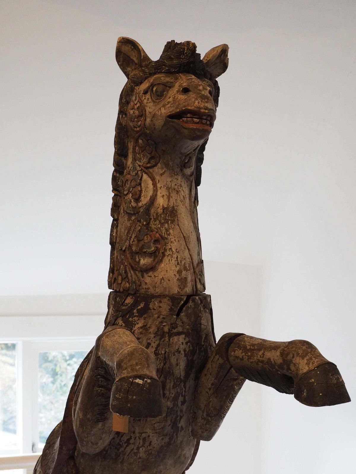 Antique Early 20th Century Large Rare Hand Carved Asian Decorative Wooden Horse Sculpture photo furniture