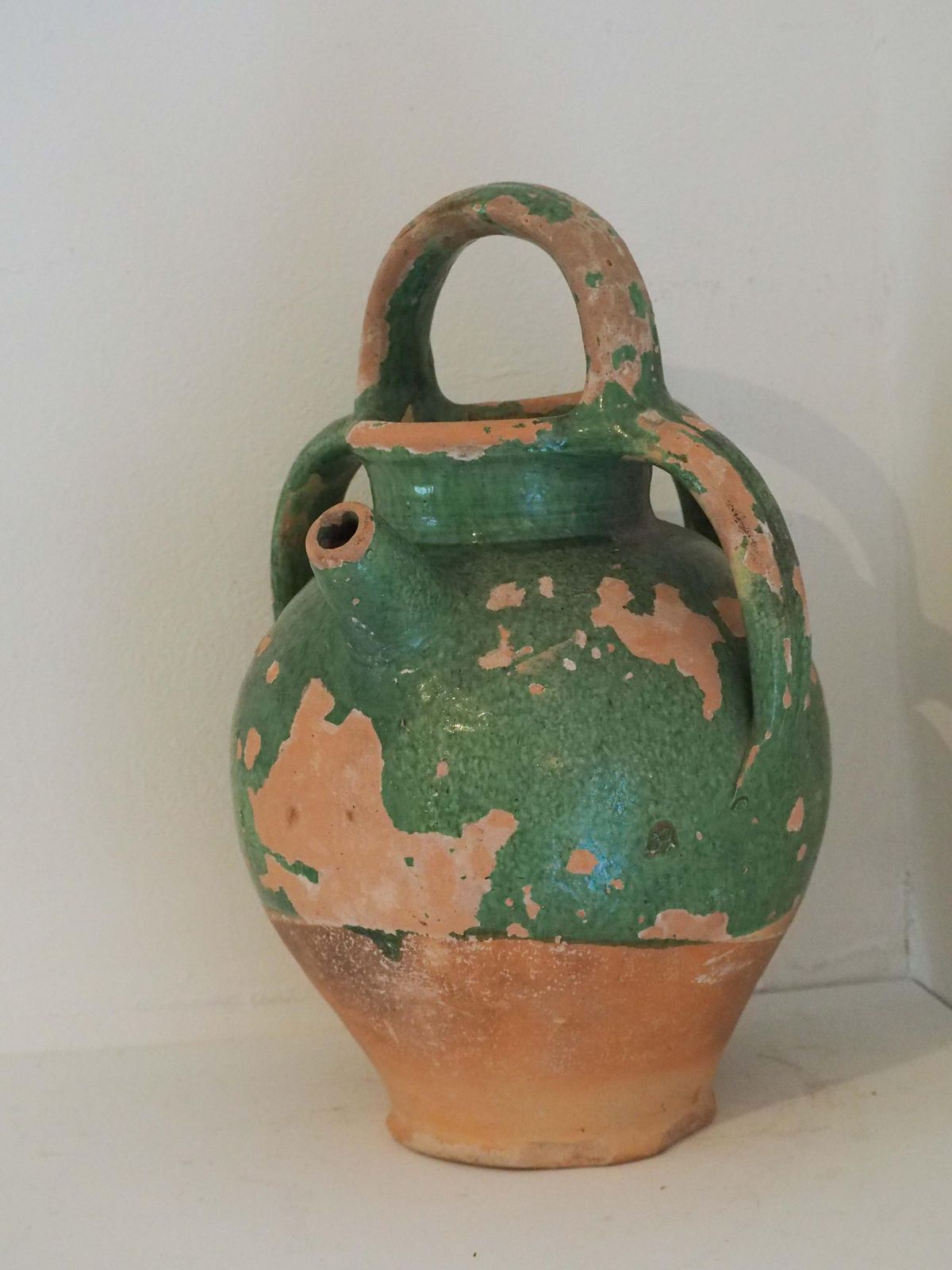 Antique French Green Glazed Terracotta Jug With Spout & Handles / Decorative Pot (Sold Individually) photo furniture