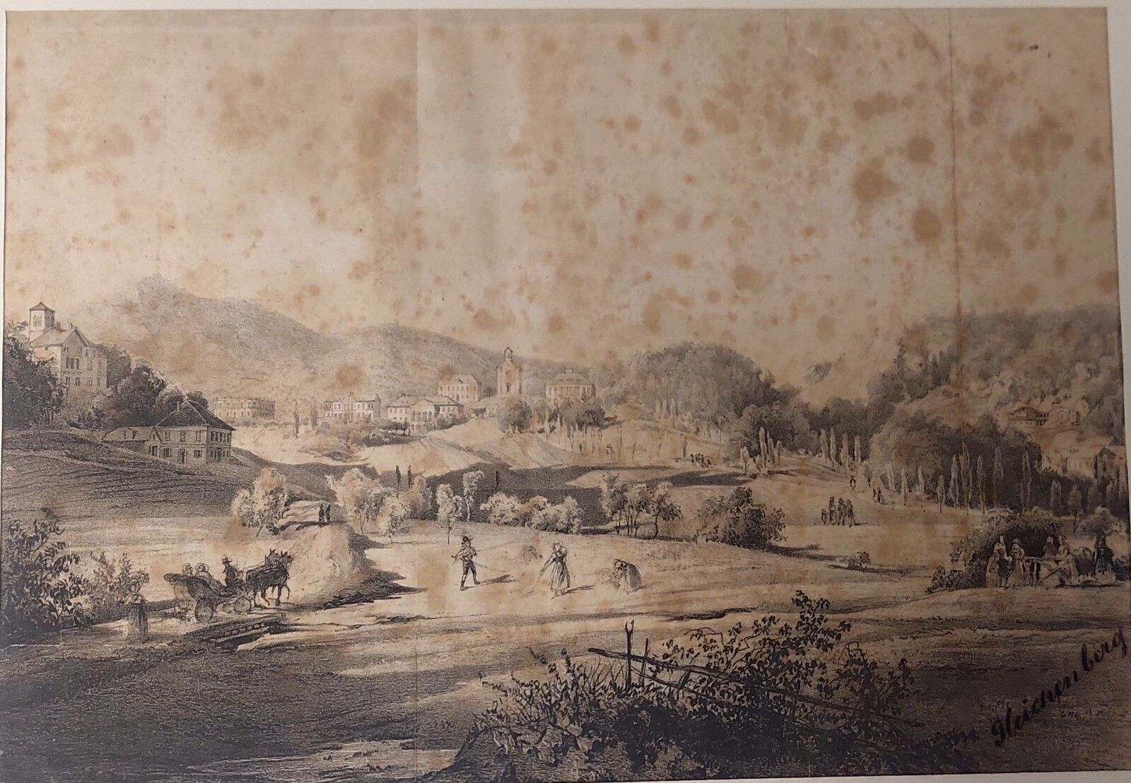 China Drawing On Paper With Characters Gleichenberg Austria 19th Century Antique photo furniture