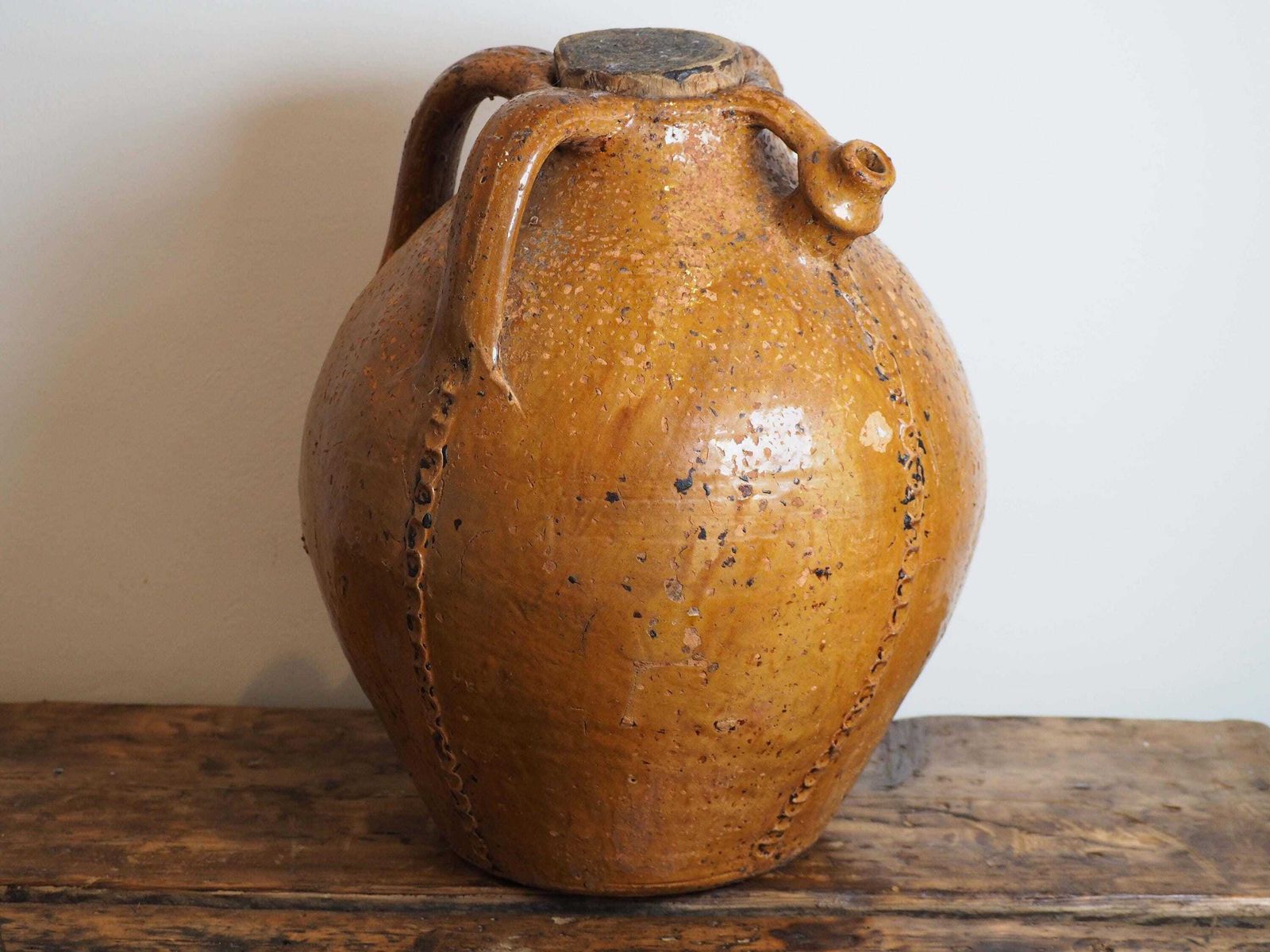Vintage Antique French 18th Century Walnut Oil Pot / Honey Brown Glaze Jar photo furniture
