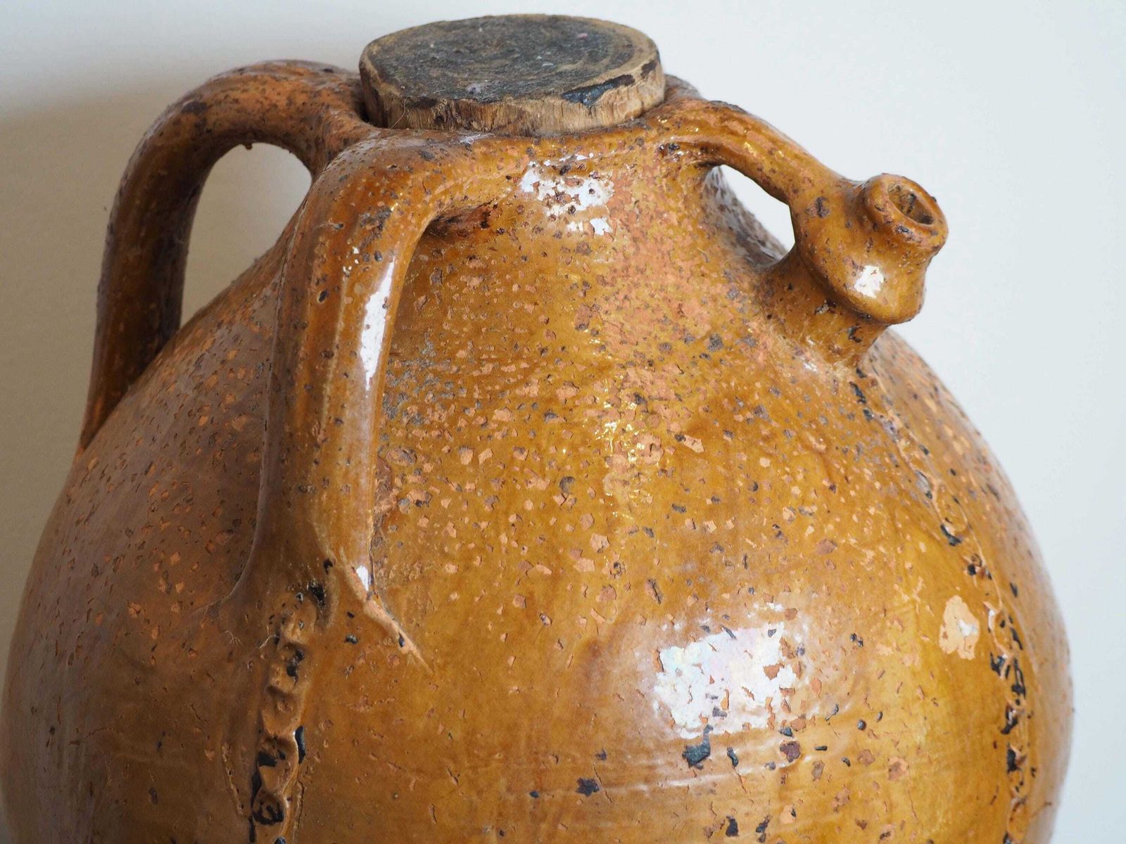 Vintage Antique French 18th Century Walnut Oil Pot / Honey Brown Glaze Jar photo 495.0