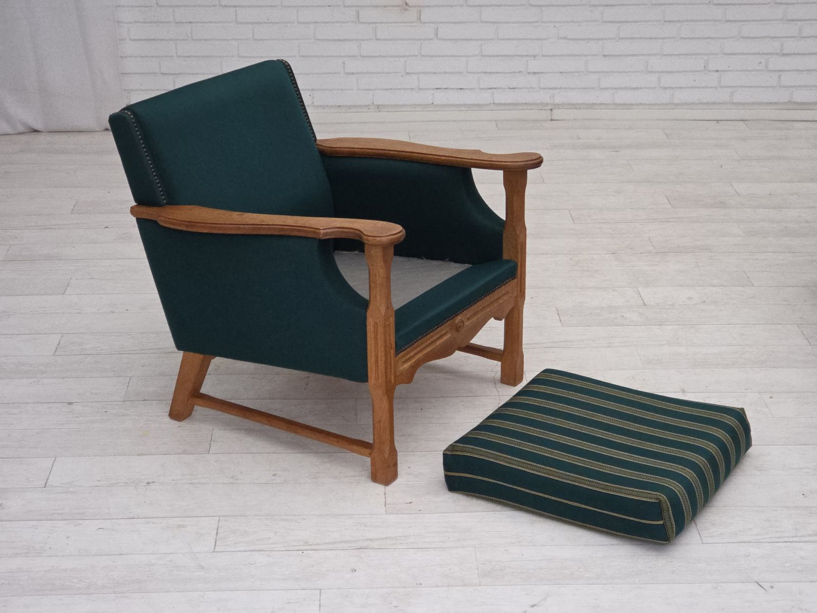 1970s, Danish Armchair, Furniture Wool, Solid Oak Wood. photo buy