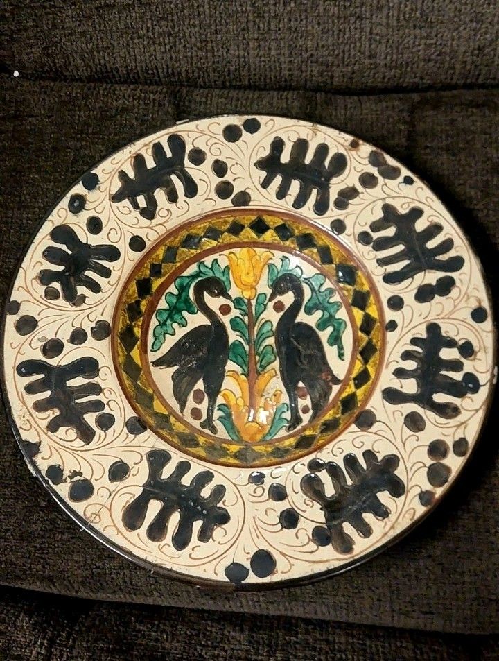 Graffiti Ceramic Plate Stylized Birds Pesaro Style Faenza Primi 900