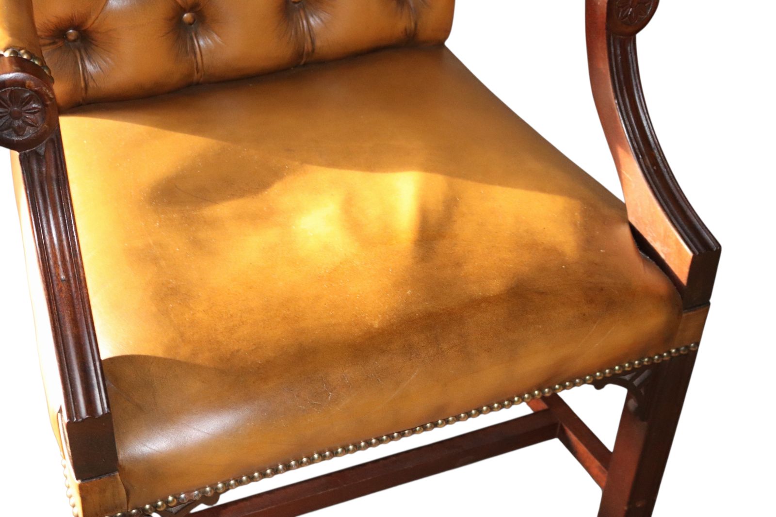 Vintage Tan Leather Gainsborough Georgian Style Chesterfield Chair / Armchair photo vintage