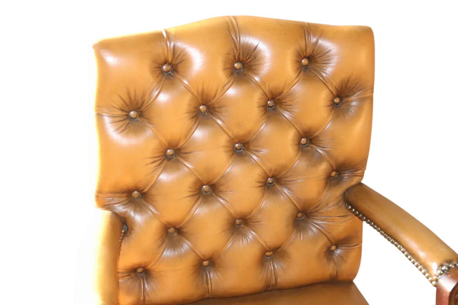 photo for sale Vintage Tan Leather Gainsborough Georgian Style Chesterfield Chair / Armchair