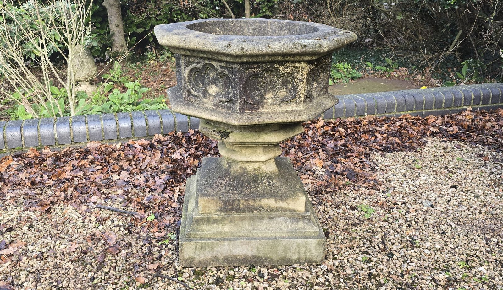 Large Seven Sided Well Weathered Garden Urn photo Garden Decor