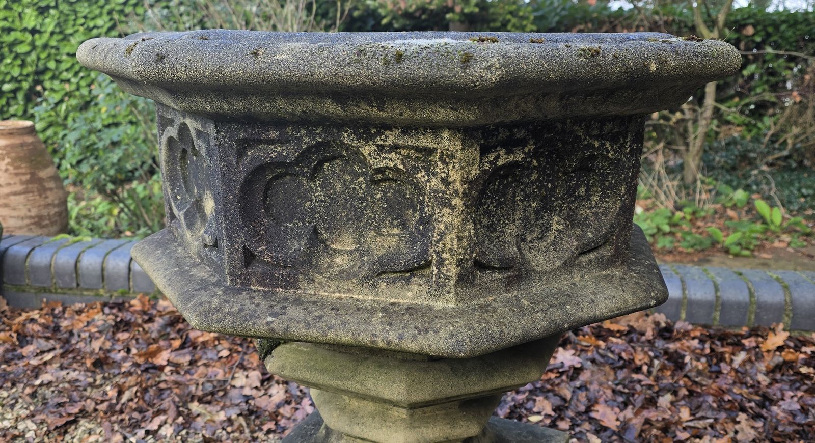 Large Seven Sided Well Weathered Garden Urn photo vintage