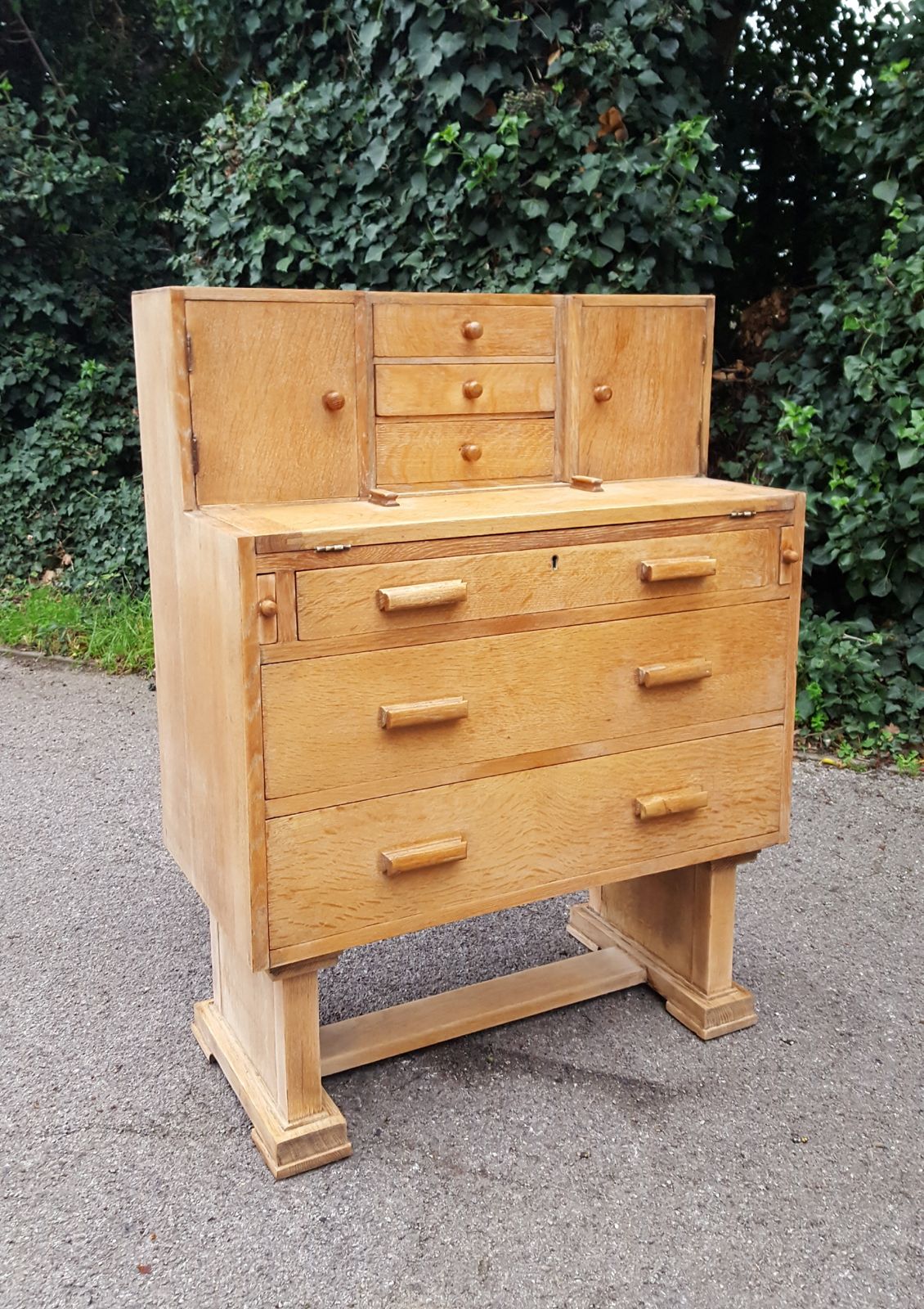 Limed Oak Writing Cabinet Chest Of Drawers photo for sale