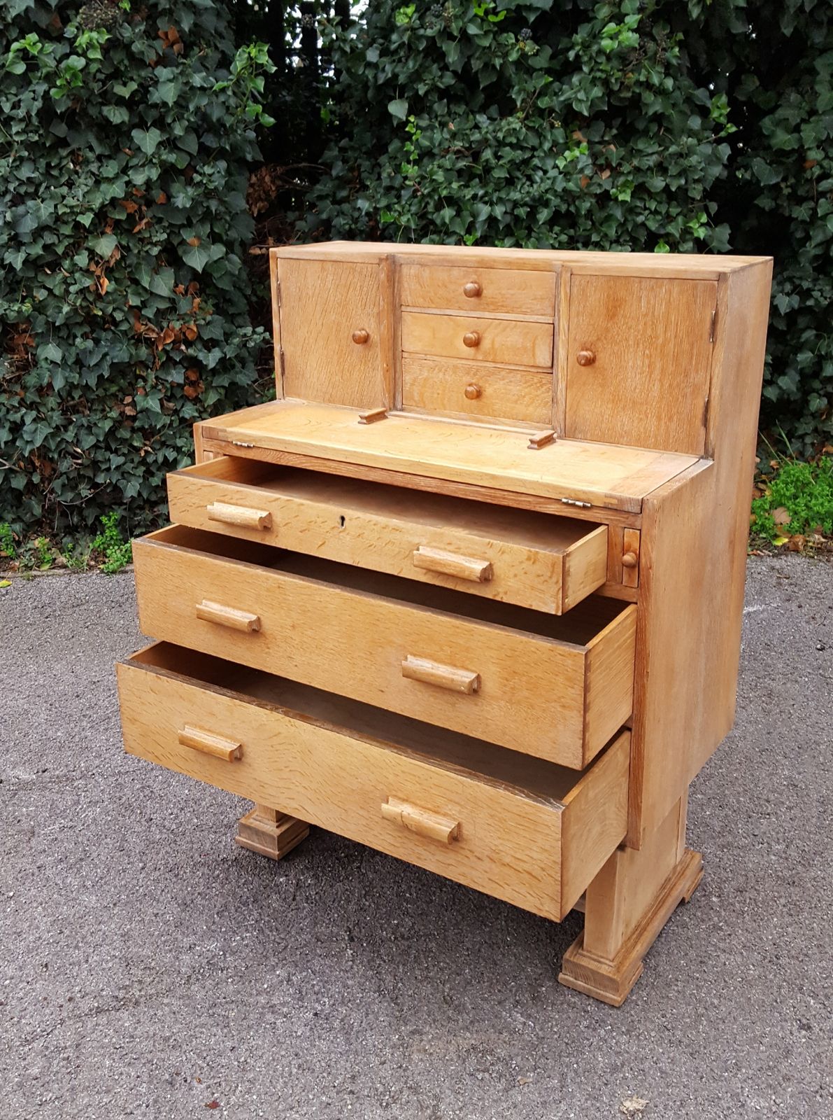 Limed Oak Writing Cabinet Chest Of Drawers photo vinterior