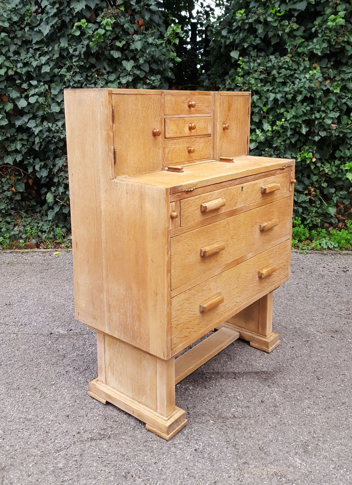 Furniture Limed Oak Writing Cabinet Chest Of Drawers photo