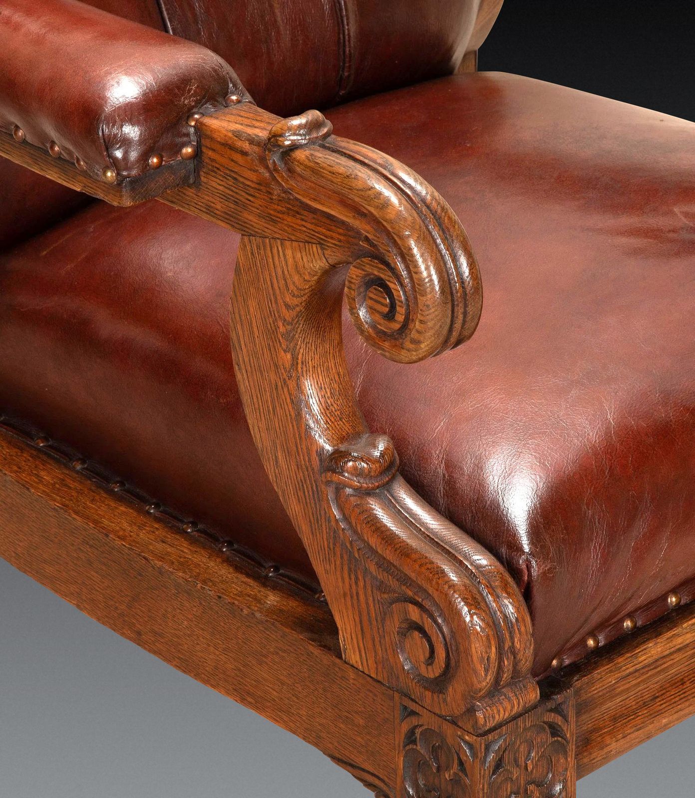 19th Century English Oak Leather Library Chair photo vinterior