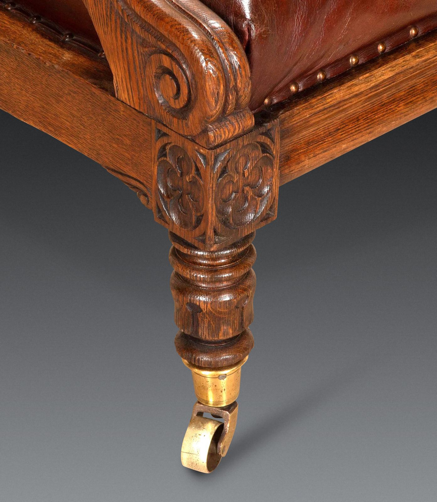 19th Century English Oak Leather Library Chair photo buy