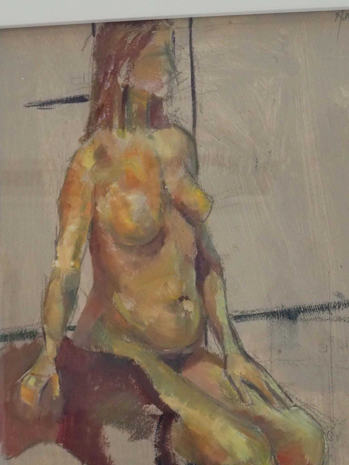 Original Painting By Wirral Artist Derek King In White Frame / Nude Figure Art / Decorative Wall Art photo vinterior