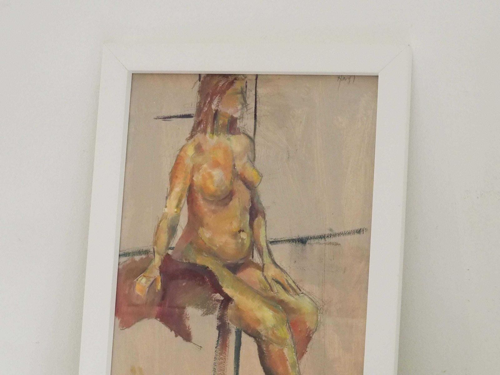 Original Painting By Wirral Artist Derek King In White Frame / Nude Figure Art / Decorative Wall Art photo vintage