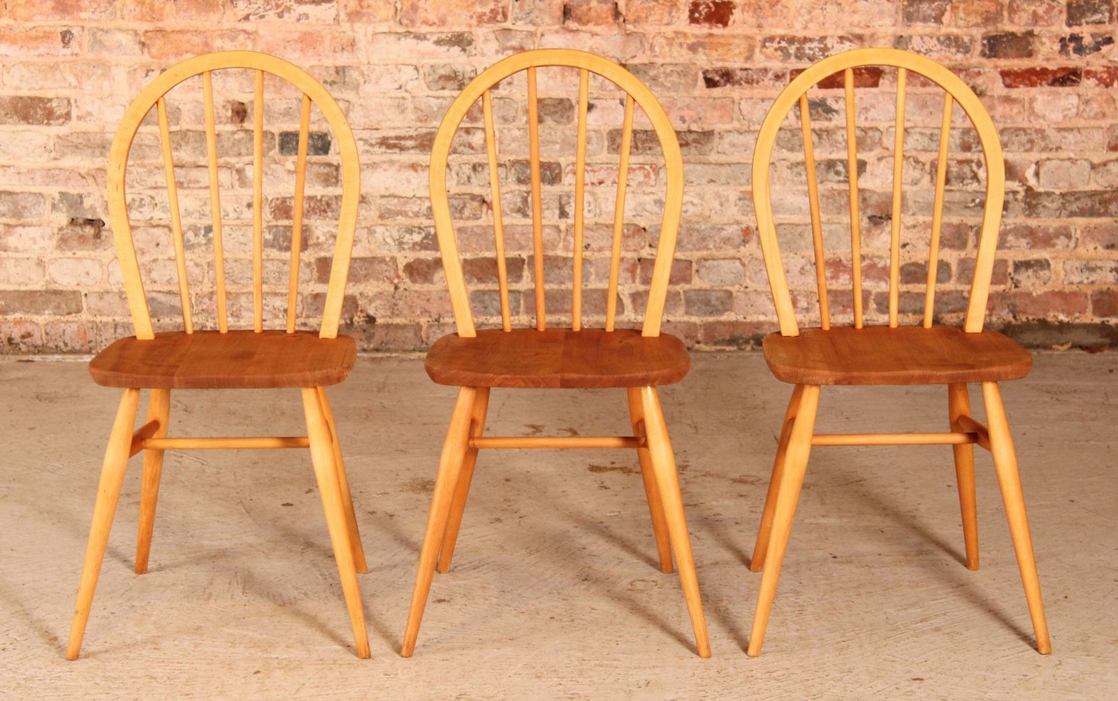 Set Of 3 Of Mid Century Ercol Model 400 Chairs Made In Elm And Beech Circa 1960s photo furniture