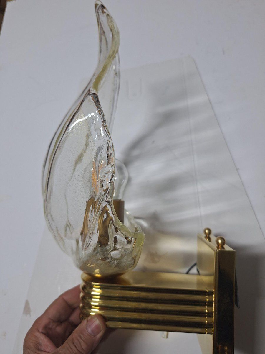 Murano Glass Wall Lamp With Brass Frame By La Murrina, 1980s, Set Of 2 photo for sale