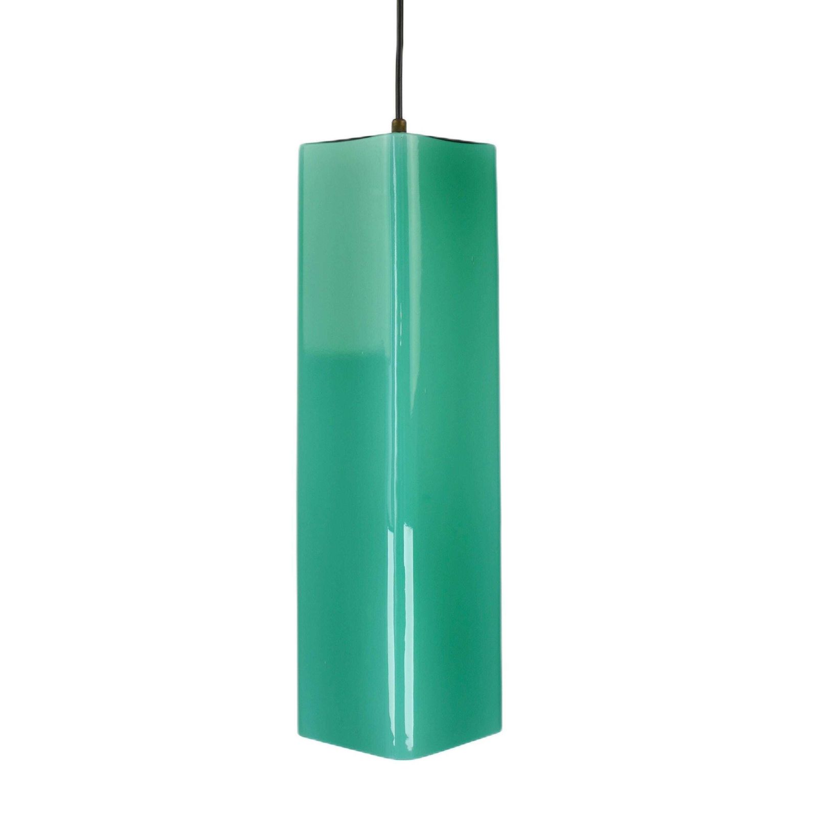 Grote Mid Century Modern Hanglamp Van Murano Glas, Gino Vistosi | Blauwgroen Rechthoekige Buis, Vintage | Venini Massimo Vignelli, Ca. Jaren 1950