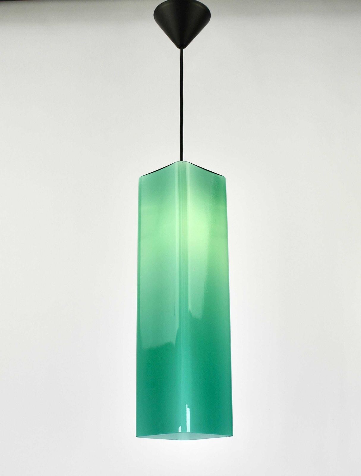 Large Mid Century Modern Murano Glass Pendant Light Gino Vistosi | Teal Green Rectangular Tube Vintage Retro | Venini Massimo Vignelli 1950s photo buy