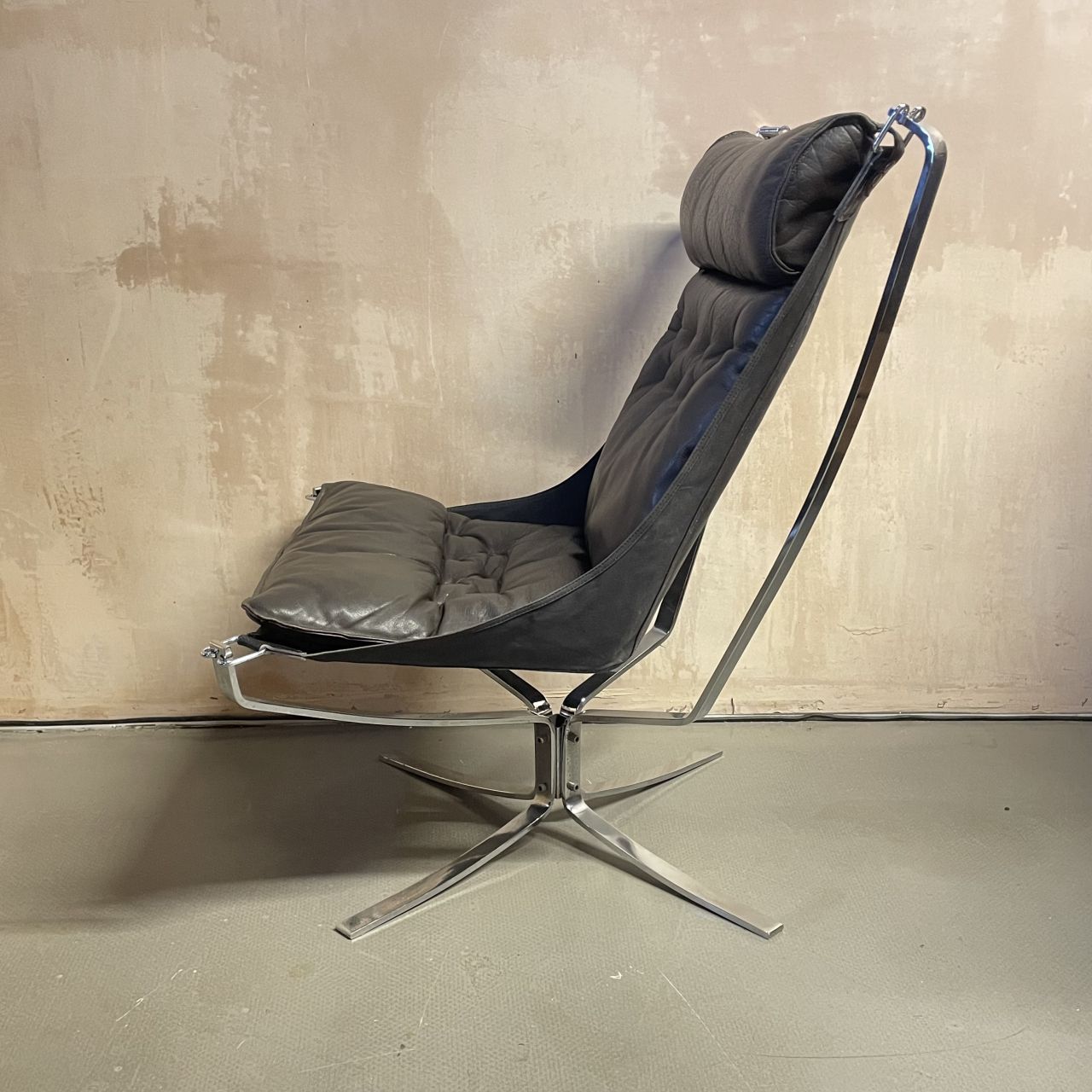 Brown High Backed Falcon Chair By Sigurd Resell In Chrome photo vinterior