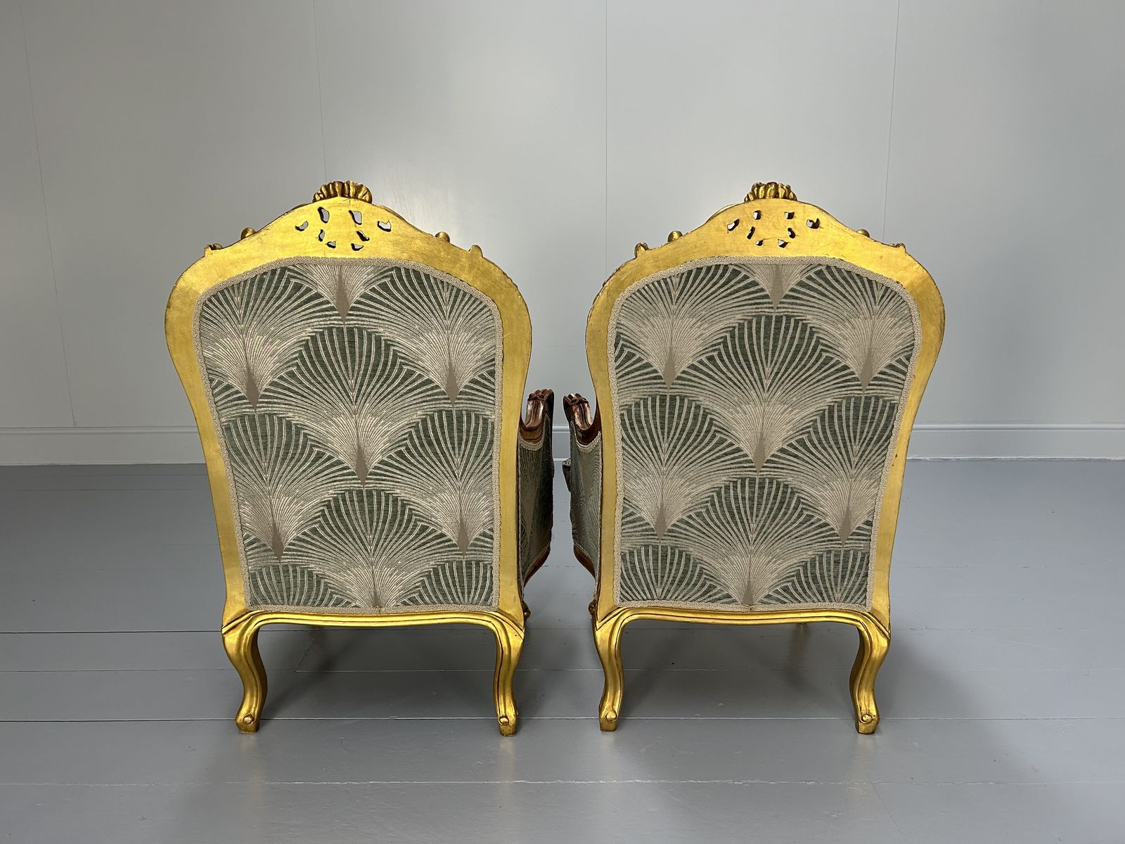 Pair Of French Carved Armchairs In Fabric And Giltwood photo furniture