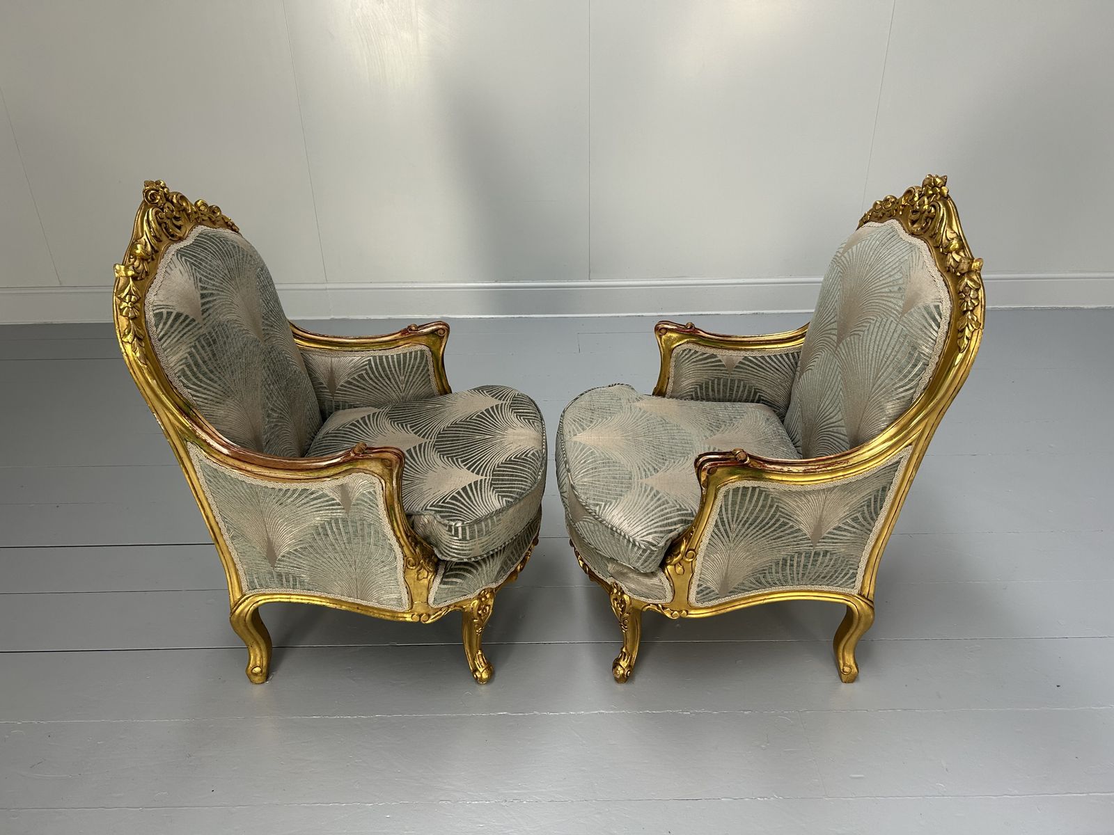 Pair Of French Carved Armchairs In Fabric And Giltwood photo buy