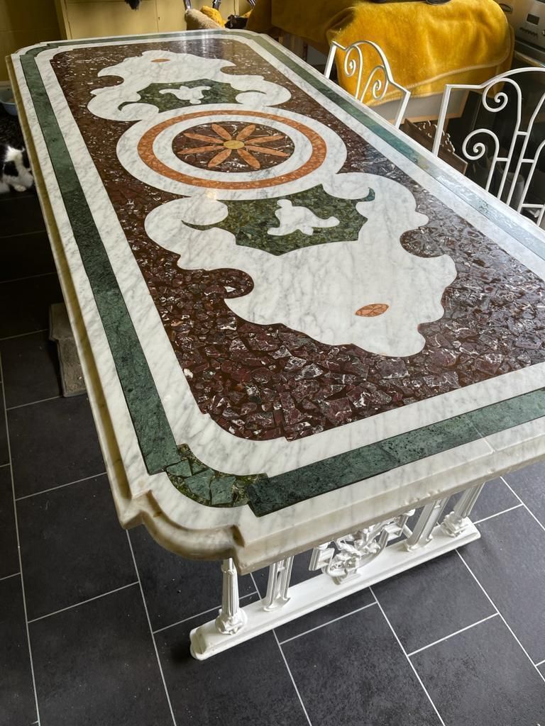 Italian Pietra Dura Marble Centre Table With Six Chairs photo furniture