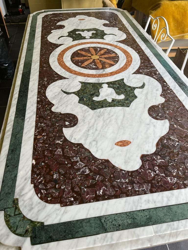 Italian Pietra Dura Marble Centre Table With Six Chairs photo for sale