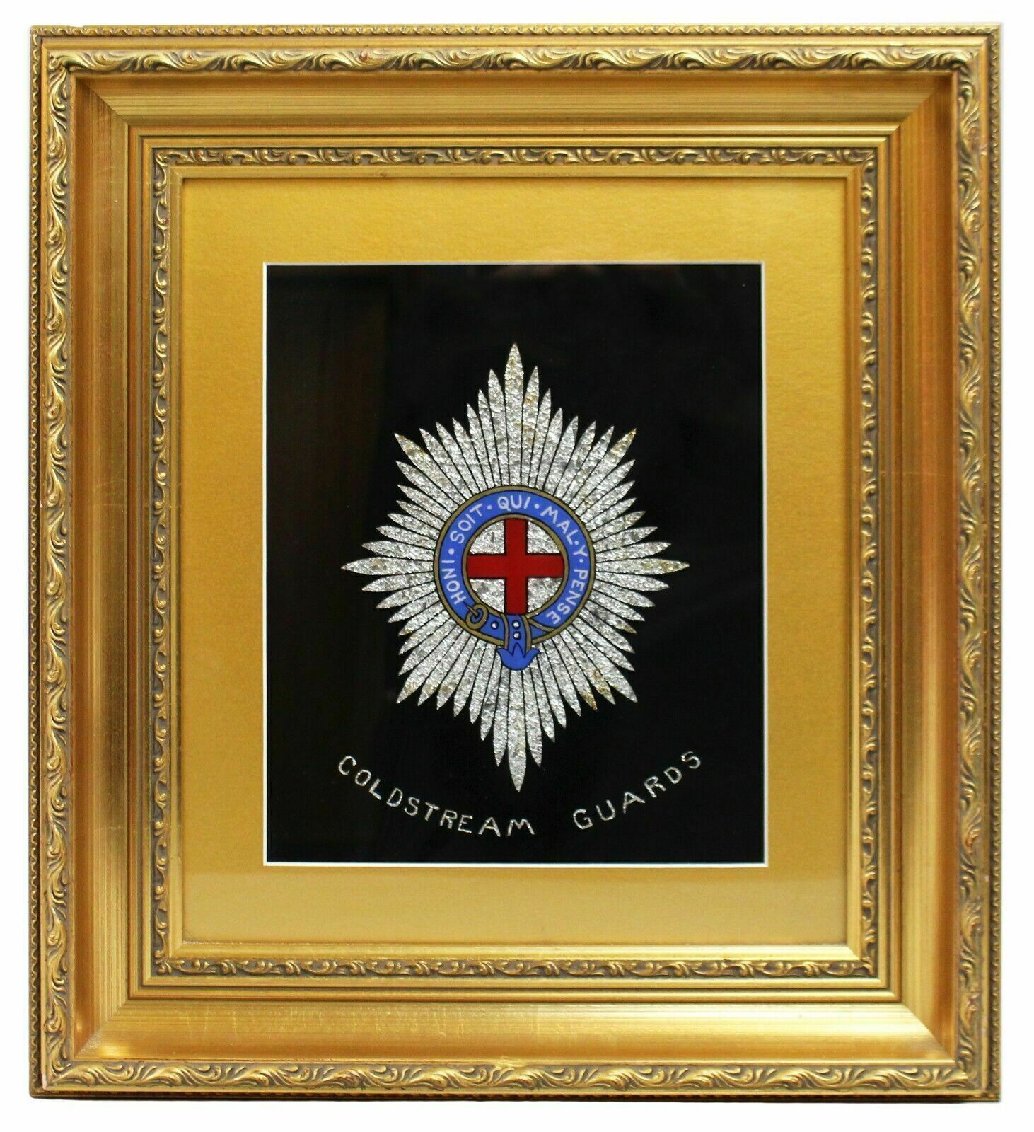 photo for sale Set Of 3 Military Regiment Foil Artworks Set In Gilt Frames