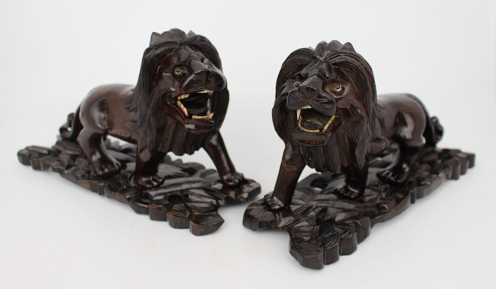 Pair Of Antique African Carved Ironwood Lions – C.1890–1920