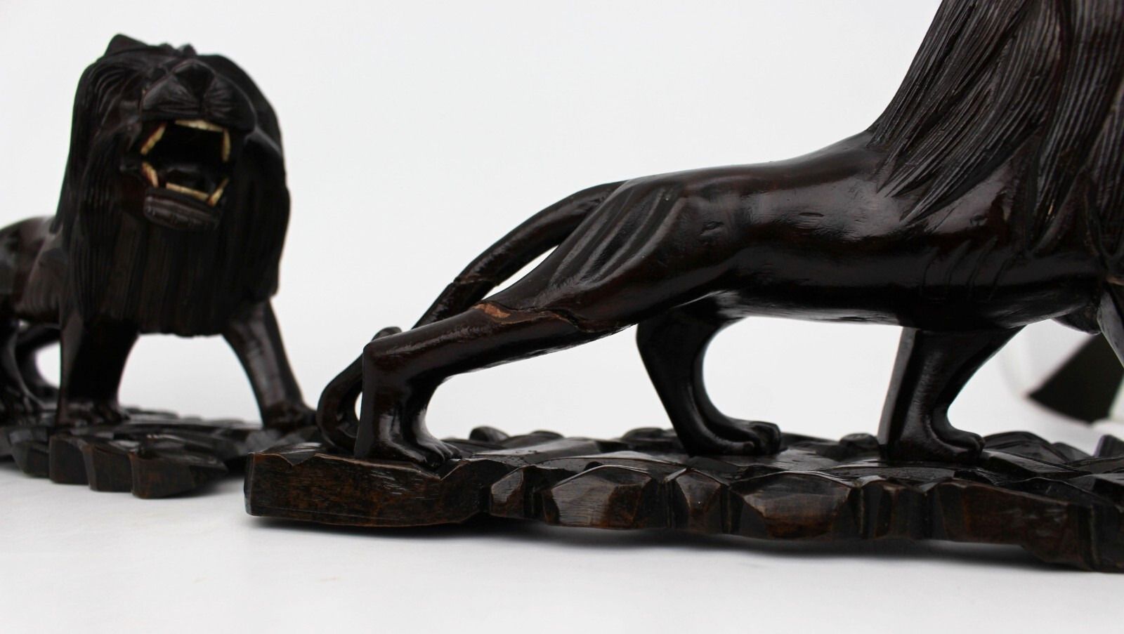 Pair Of Antique African Carved Ironwood Lions – C.1890–1920 photo 195.0
