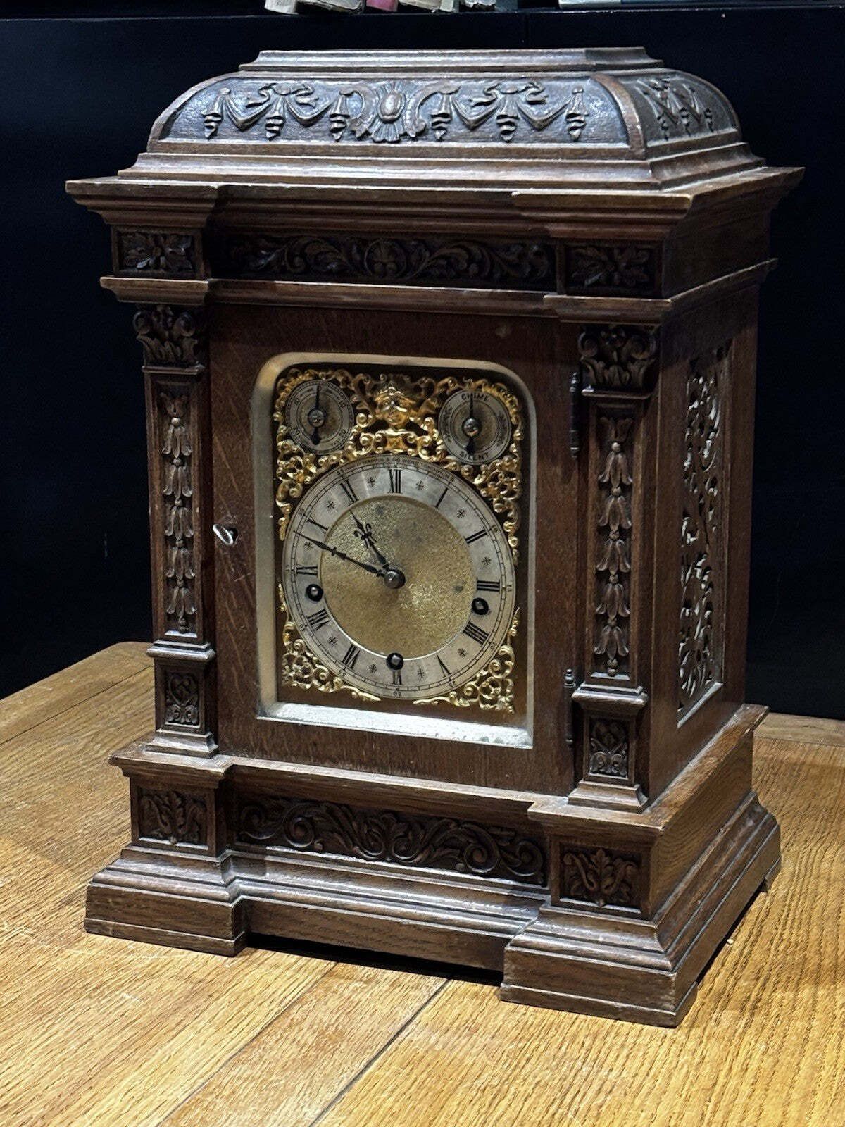 877.0 Large Victorian Oak Westminster Chime Clock Retailed At Mappin & Webb, London photo