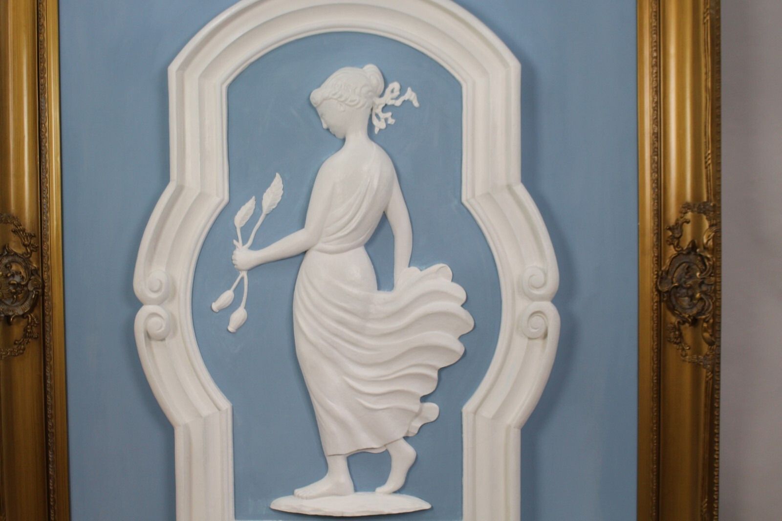 Art Pair Of Very Large Art Deco Plaster Panels Set In Gilt Frame photo