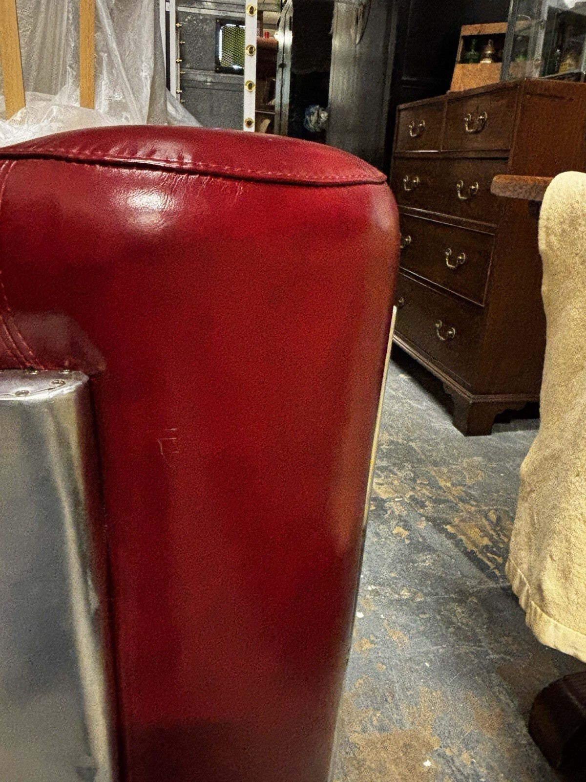 Aviators Polished Metal Armchair, With Red Leather Upholstery. photo Furniture