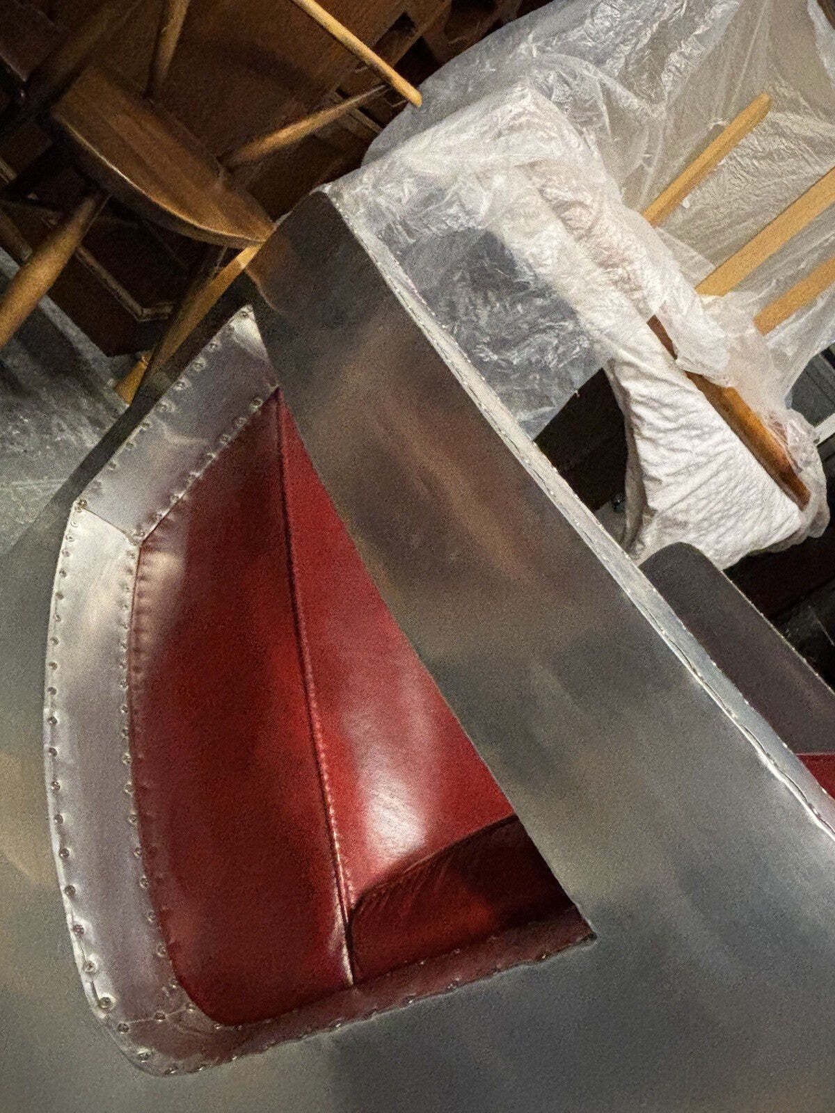 Aviators Polished Metal Armchair, With Red Leather Upholstery. photo 1311.0